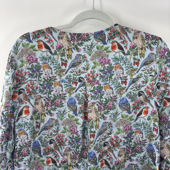 J Jill Blouse Size Medium Blue Perched Bird Print V Neck Viscose Pullover - Picture 10 of 11